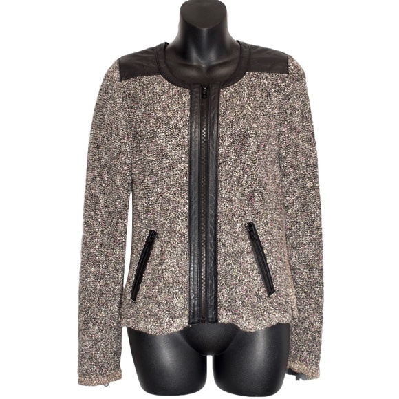 Rag & Bone “Lory” Leather & Tweed Sweater Jacket - Picture 1 of 7